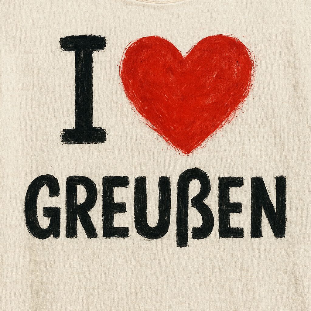 Ein Sweatshirt mit der Aufschrift „I ♥ Greußen“